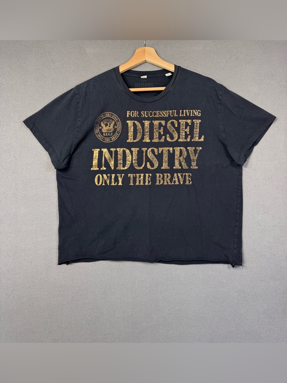Diesel Black Short Sleeve Graphic Tee, Cropped Edge, Women’s XL